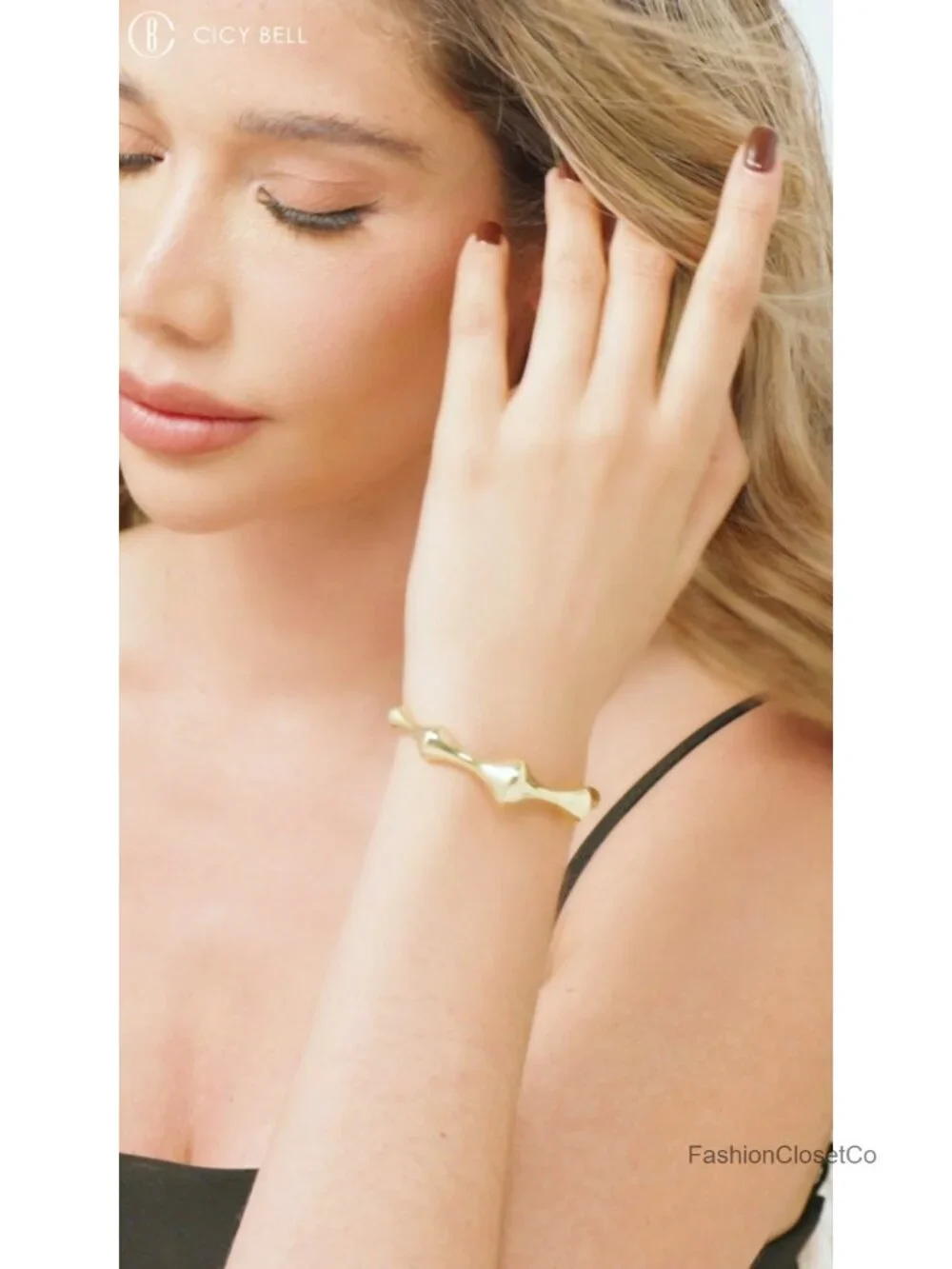 18k Gold Plated Cuff Bangle Bracelet Bone Joint Vintage Open Cuff